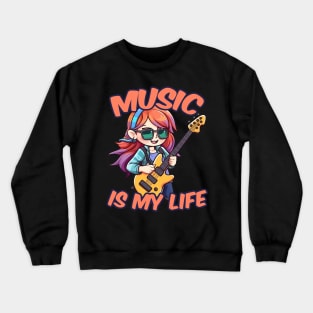 A girl playing her favourite guitar Crewneck Sweatshirt